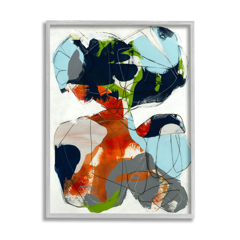 " Bold Asymmetrical Scribble Shapes " by Jeff Jorillo Painting Print, 14" H x 11" W x 1.5" D, Luster Gray Floater Frame