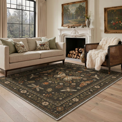 Tapis vert / brun à motif animal lavable à la machine avec envers antidérapant
