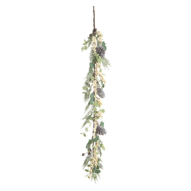 Guirlande artificielle multicolore de brindilles de Noël avec baies et eucalyptus, L 5 pi, Vert