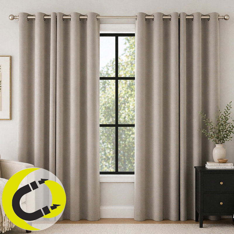Sheridan Dual-Side Magnetic Closure 100% Blackout Grommet Curtain Panel, 40" W X 108" L, Stone