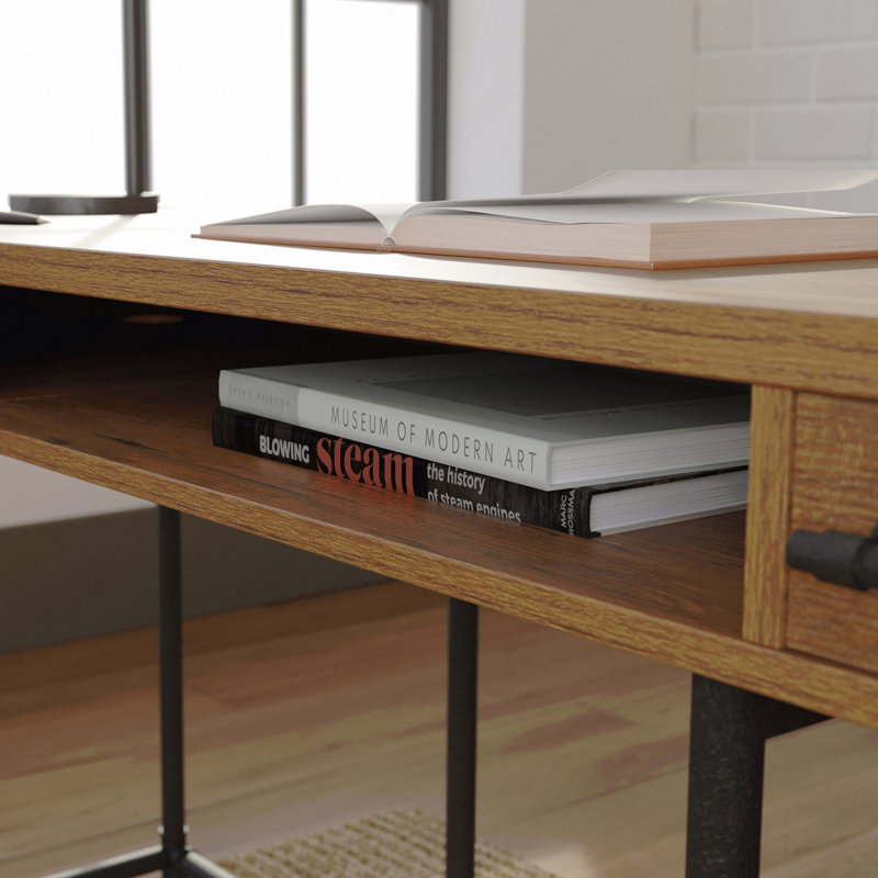 L-Shaped Desk With 1-Inch Thick Desktop, Brown Finish
