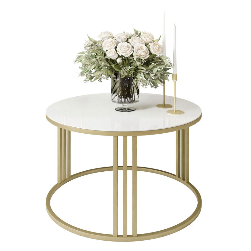 Baird Frame Coffee Table, White Glass, Gold