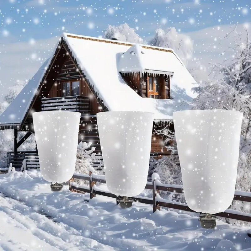 4 Pack Winter Freeze Protection Plant Cover with zip drawstring, reusable, White, 47.2" H x 31.5" W x 1" D
