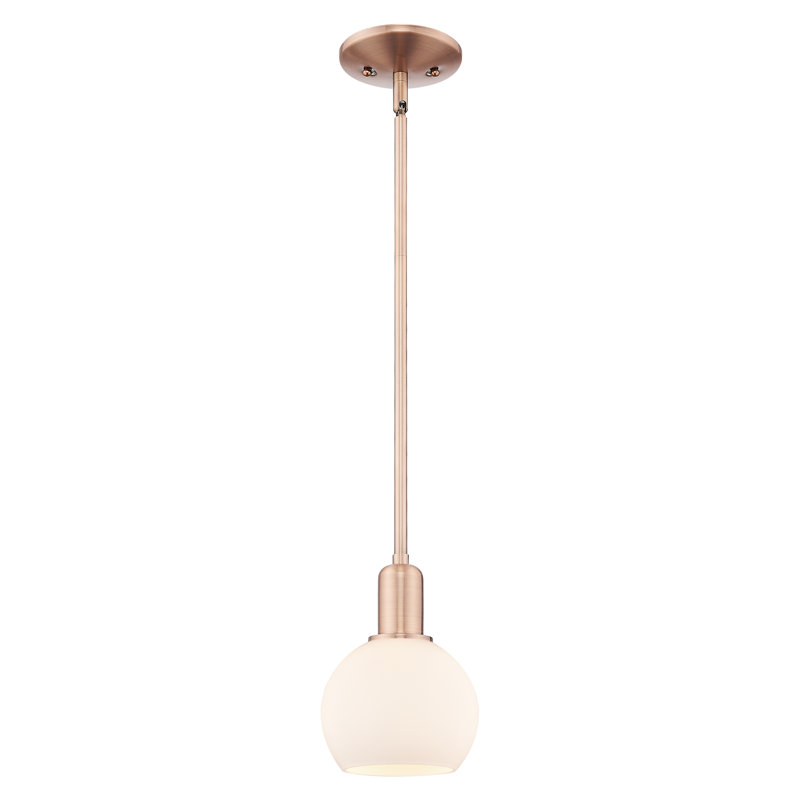 Mini-luminaire suspendu 1 lumière Arcadia - Athens, H 4,88 po x l 5,88 po x P 5,88 po, Blanc mat, Cuivre antique
