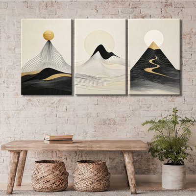Toile, art mural, dessin au trait, paysage de montagne doré pour bureau de chambre à coucher
