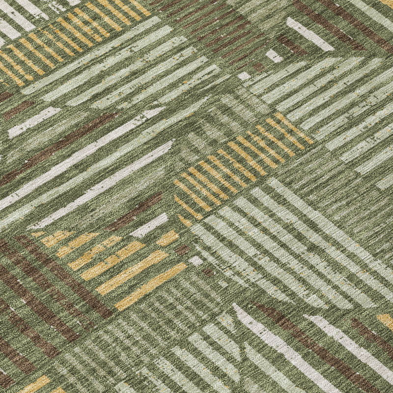 Machine Washable Indoor/Outdoor Chantille ACN2700 Geometric Rug, Olive, 8' Round