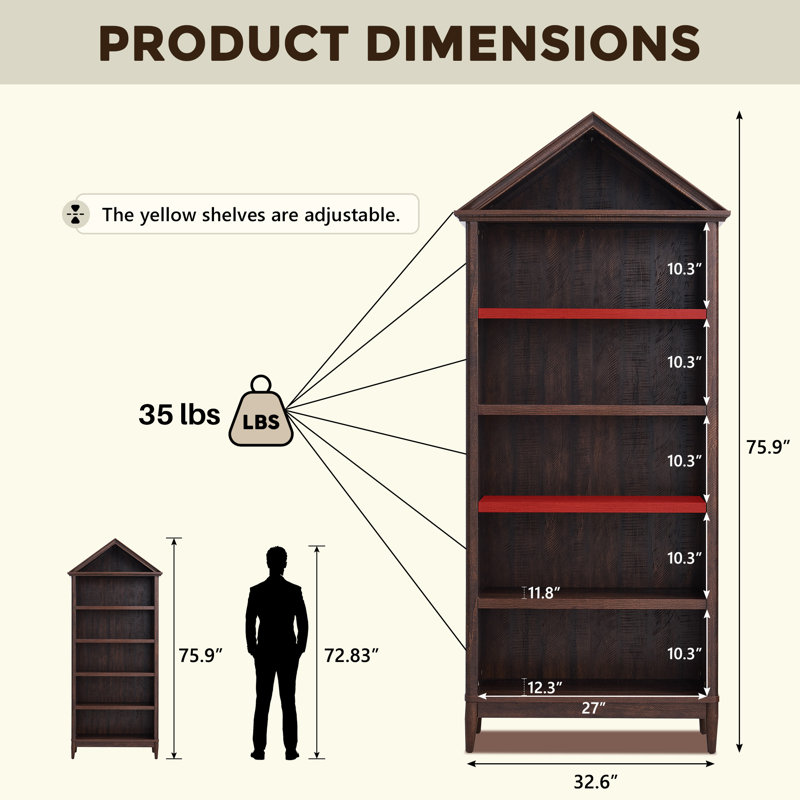 Angled Arch Bathroom Cabinet, 5 Tiers Geometric Cabinet with Storage, Modern Triangular Top Angled Arch with Adjustable Shelves, Wood Cabinet w/Open Display Shelves