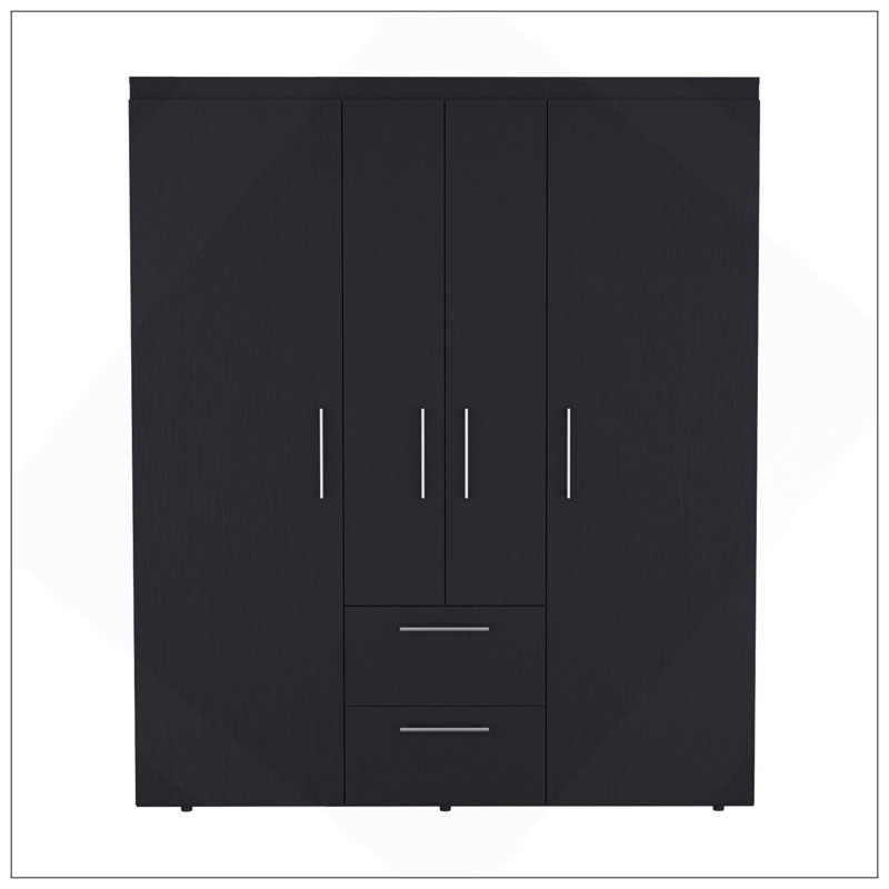 Garde-robe, armoire de luxe avec plusieurs options de rangement et détails métalliques, noir, Noir