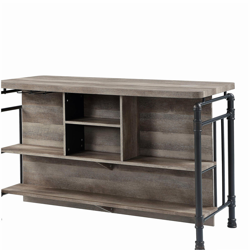 Îlot de cuisine à 5 tablettes en chêne antique et gris sable