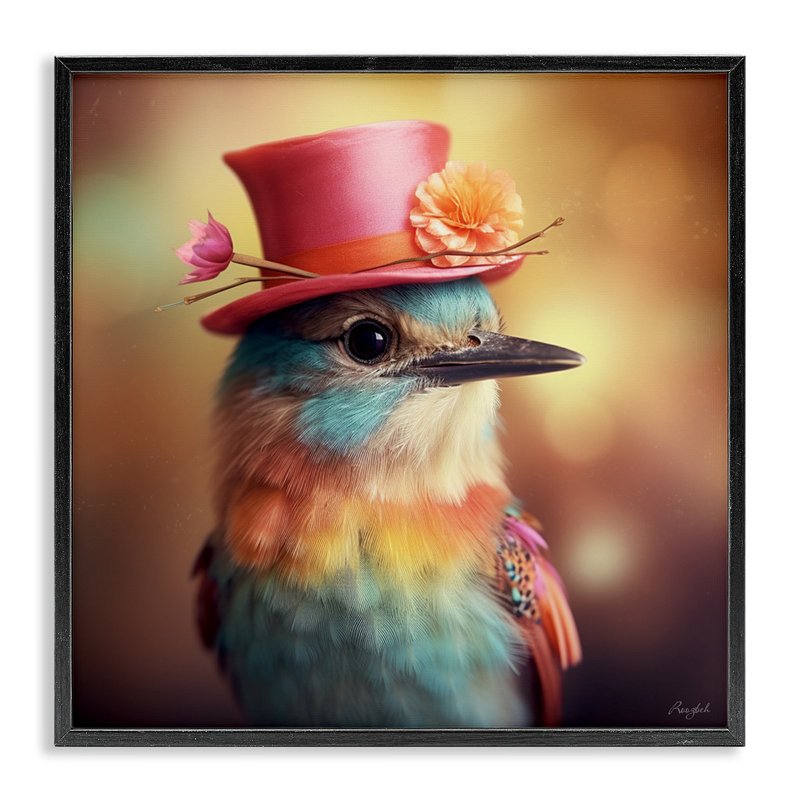 Oiseau pastel encadré Az-126 par Roozbeh, Giclée encadrée noir minuit, H 12 po x l 12 po x P 1,5 po