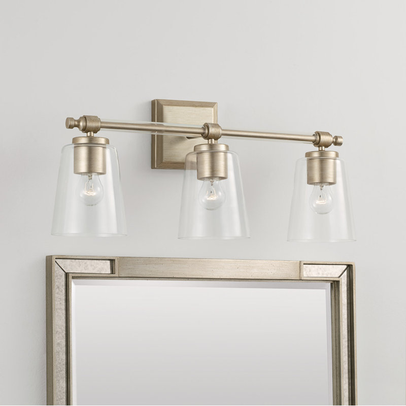 Brushed Champagne 3-Light Vanity with Clear Glass Shades