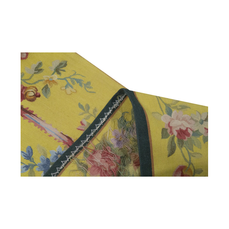 Hand-Knotted High-Quality Yellow/Pink/Green Area Rug