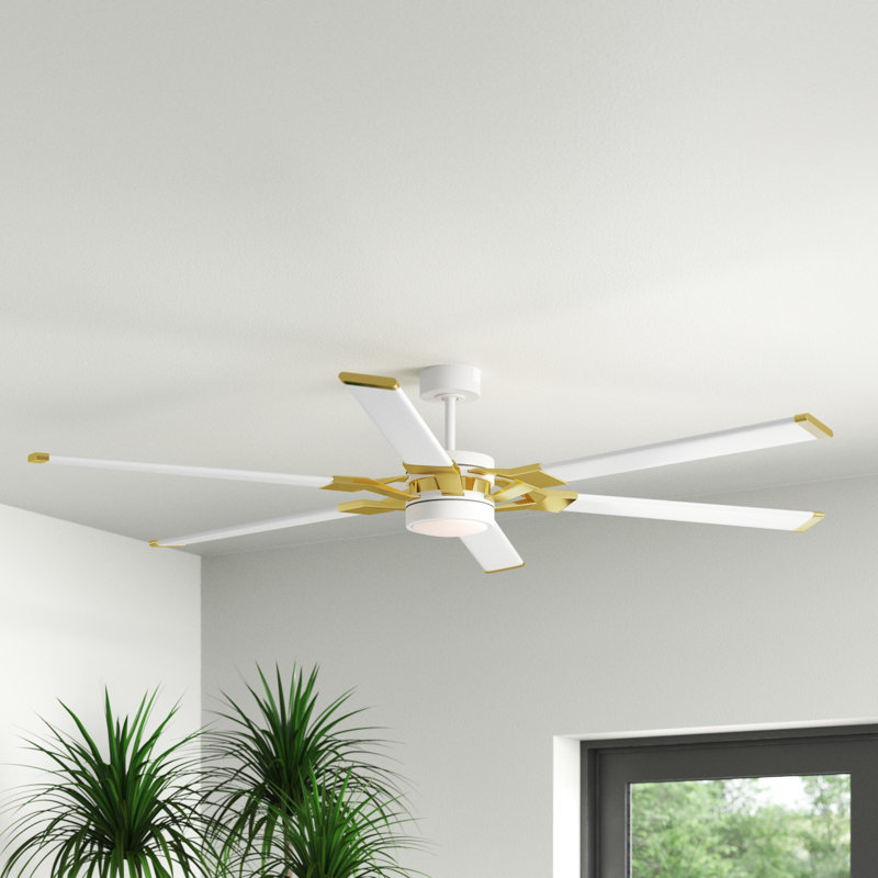 Ceiling Fan with LED Lights, Matte White/Burnished Brass with White Blades, 72 inches