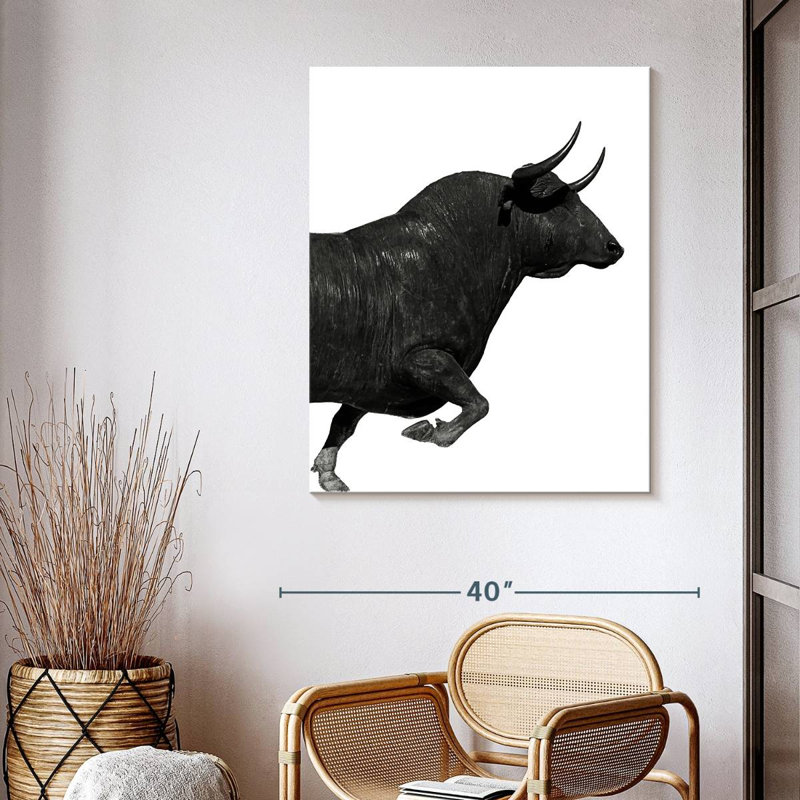 «Charging Black Bull» sur toile, H 40 po x l 32 po x P 1,25 po