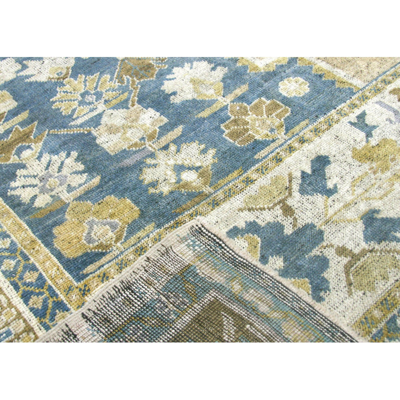 One-of-a-Kind Hand-Knotted 1960s 7'1" x 12'5" Wool Area Rug in Beige/Blue/Ivory