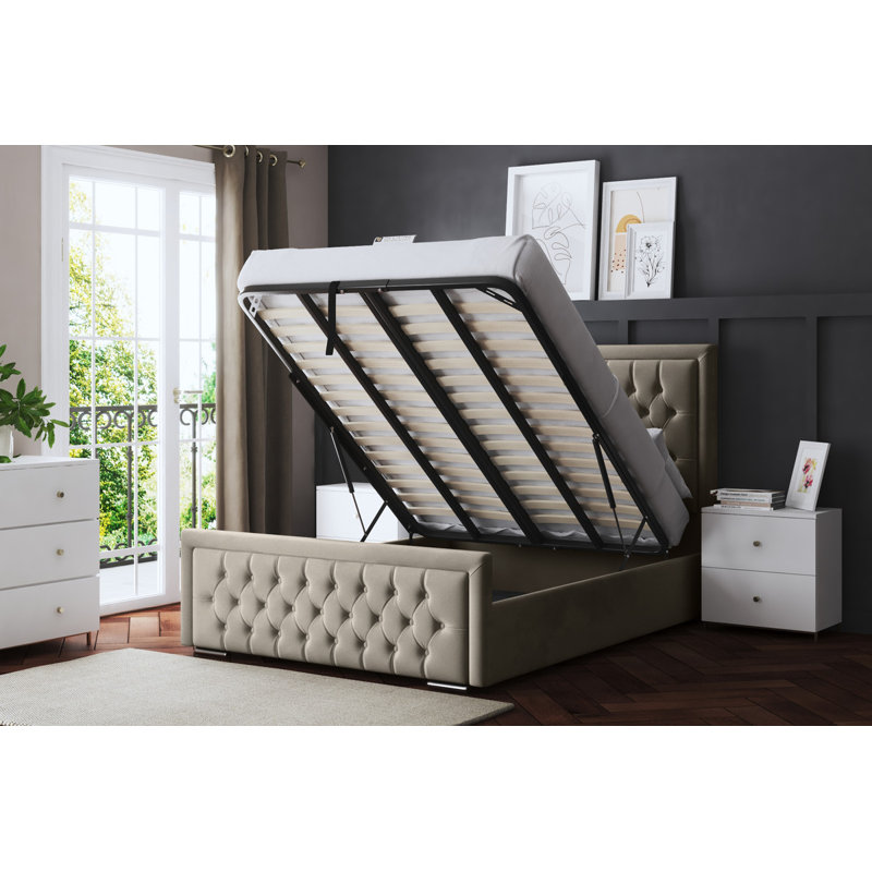 Allegra Upholstered Ottoman Bed with Headboard, Kingsize (5'), Beige