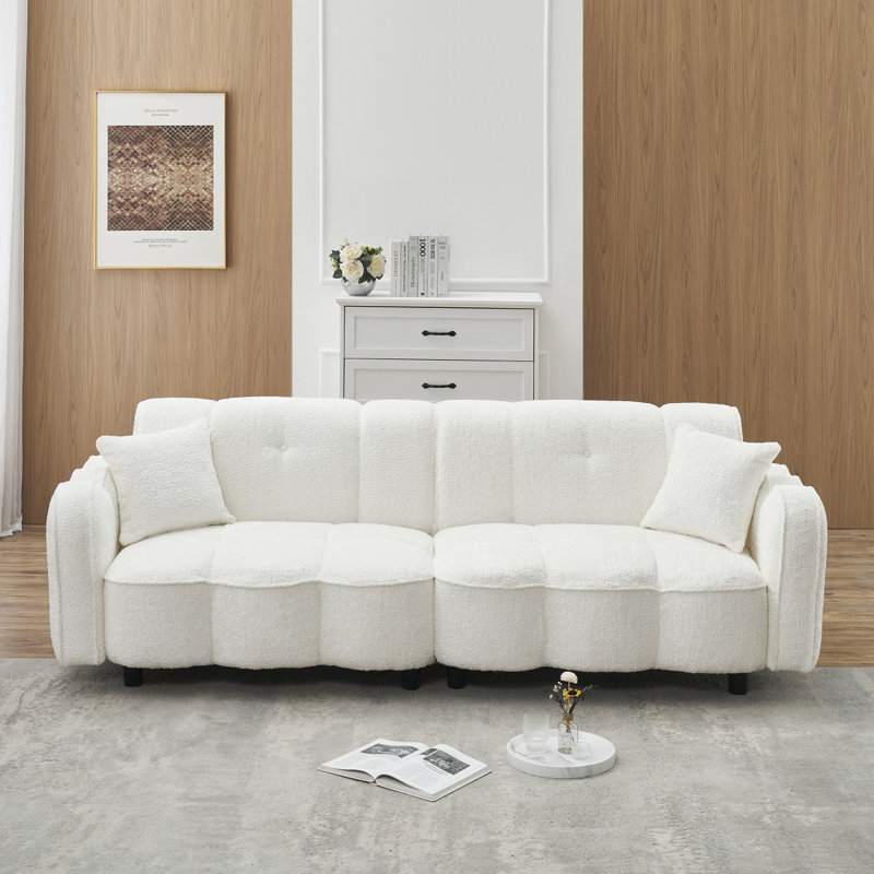 Canapé moderne en peluche de 96,06 pouces pour espace de divertissement., Blanc