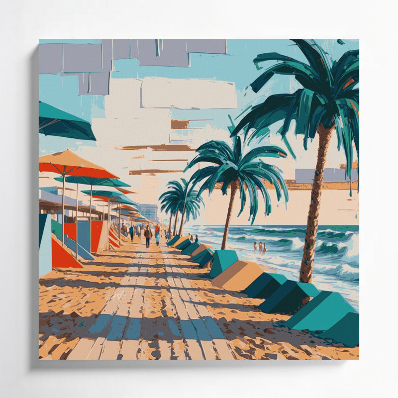 Art mural sur toile brun, "Coastal Modern Beach Life", H 12 po x l 12 po