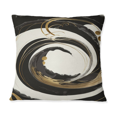 Coussin décoratif noir, argent et or mélangeant des tourbillons II - spirales abstraites