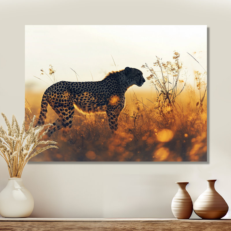Majestic guépard dans la prairie coucher de soleil - léopard / guépard, art mural, salon, Toile tendue