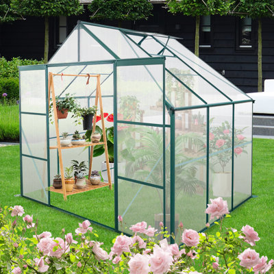 Serre de plain-pied de 2,4 x 1,8 m au design spacieux - Convient à diverses plantes en toutes saisons. Trou de ventilation en polycarbonate favorisant la croissance des plantes toute l'année.