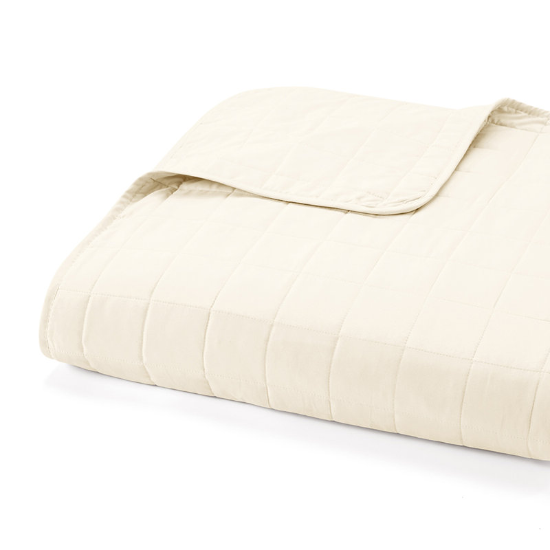 Quilt Coverlet Set All Season Microfiber Contemporary Ultra Soft Bedding in Square Stitch, Ivory