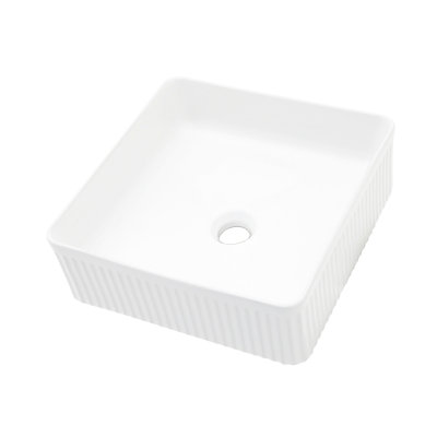 15.69"X15.69" White Ceramic Square Vessel Bathroom Sink