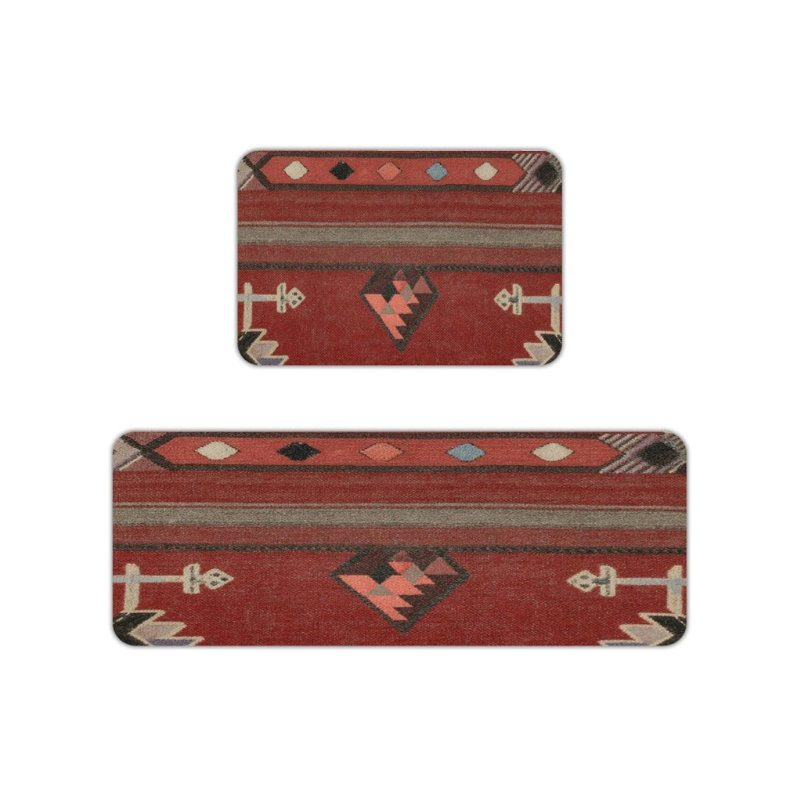 Tapis de cuisine rouge et gris du sud-ouest, ensemble de 2 tapis tribaux pour la cuisine et le salon