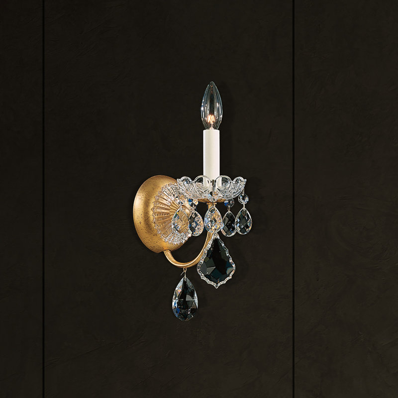 New Orleans Candle Wall Light, Strass Silver Shade, Polished Silver