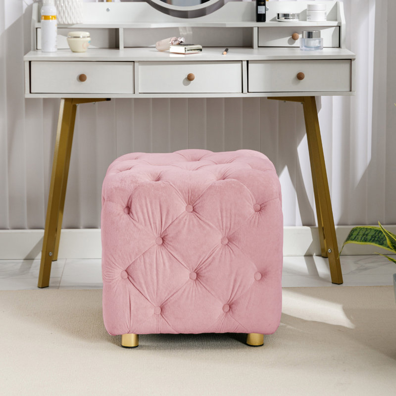 Repose-pieds rembourré Hielke, Velours rose
