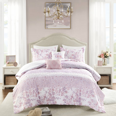 Édredon simple / simple TG à motif cachemire floral, 2 taies décoratives, coussins, literie et imprimé romantique et lavable