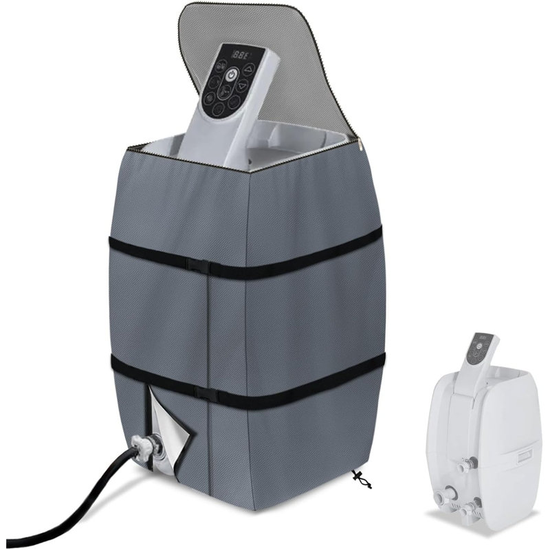 Couvercle de pompe de chauffe-spa gris avec fermeture à glissière, poignées, cordon, sangles à boucle et sac de rangement pour la protection extérieure