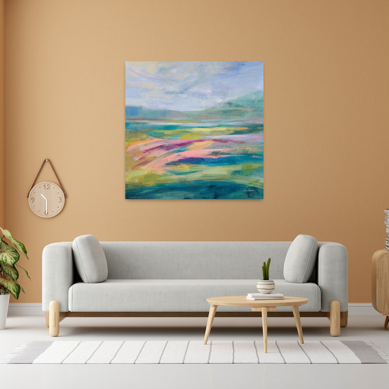 Art contemporain fleuri avec des nuages bleus, H 48 po x l 48 po