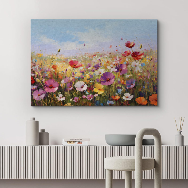 Vibrant Wildflower Colorful Poppy Field Botanical Floral On Canvas Print, Wrapped Canvas, 16" H x 24" W x 1.5" D