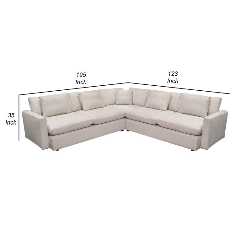 Canapé modulaire carré 3 pièces Arcy, Mélange de polyester blanc crème, H 35 po x l 195 po x P 123 po