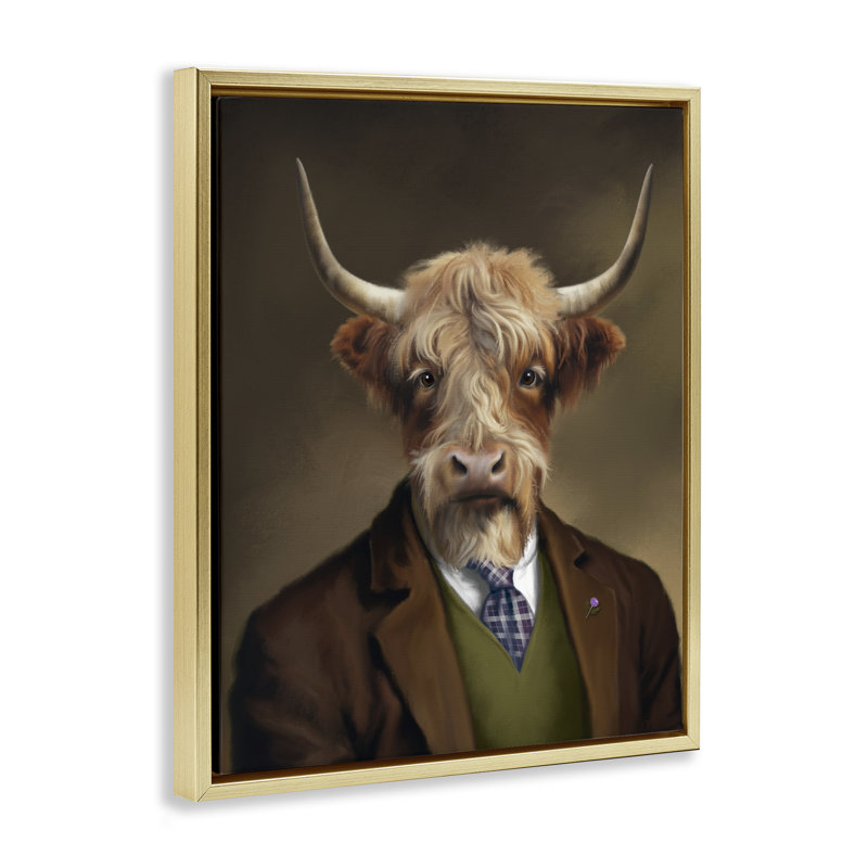Cadre flottant Highland Cow Scottish Gentleman, design par Matthew Piotrowicz, H 21 po x l 17 po