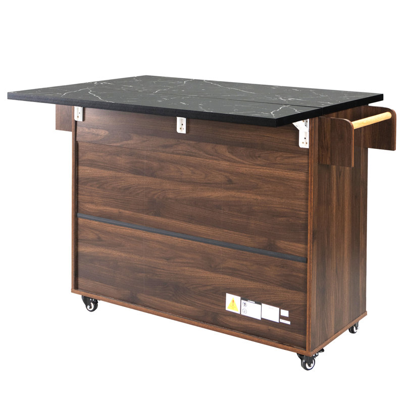 Kitchen Island With Trash Can Storage Cabinet, Kitchen Cart With Drop Leaf, Spice Rack, Towel Rack And Drawer, Rolling Kitchen Island On Wheels With Adjustable Shelf, Walnut Brown