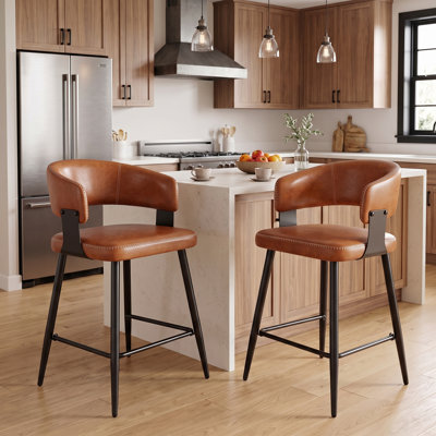26" Counter Height Faux Leather Upholstered Bar Stools （Set of 2）