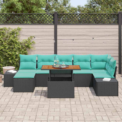 Ensemble de canapé de jardin avec coussin avec rangement vidaXL 8 pièces noir et bleu sarcelle
