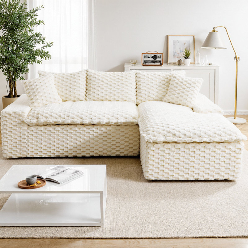 Canapé modulaire rembourré en velours Turtle, Orienté à droite, Polyester blanc