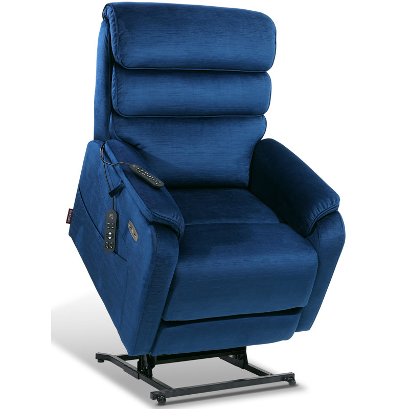  Dual Motor Lay Flat Power Lift Recliner Chair for Elderly, Chenille Fabric Electric Lift Chairs for Adults, 400lbs Heavy Duty Power Recliner with Heat Massage Charging Ports, Chenille Blue