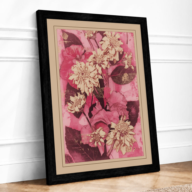 Clustered Peonies and Roses Botanical - Framed Print, A4 - 29.7 x 21.0 cm, Black