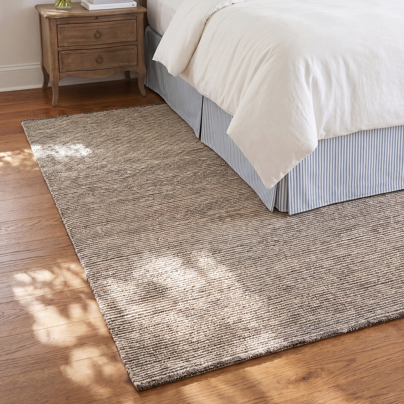 Mixed Stripe Black/Ivory Handwoven Rug, Rectangle 4' x 6'