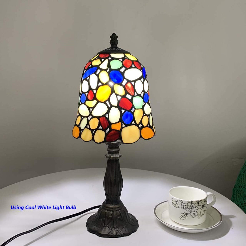 Handcrafted Multi-Colored Stained Glass Table Lamp with Antique Base