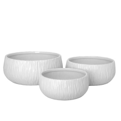 Ceramic Round Pot Set Of Three Gloss Finish White