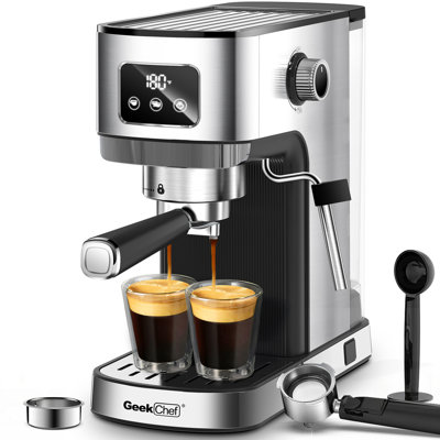 Machine à espresso Geek Chef avec filtre ESE POD, mousseur à lait et commandes précises pour des préparations maison parfaites