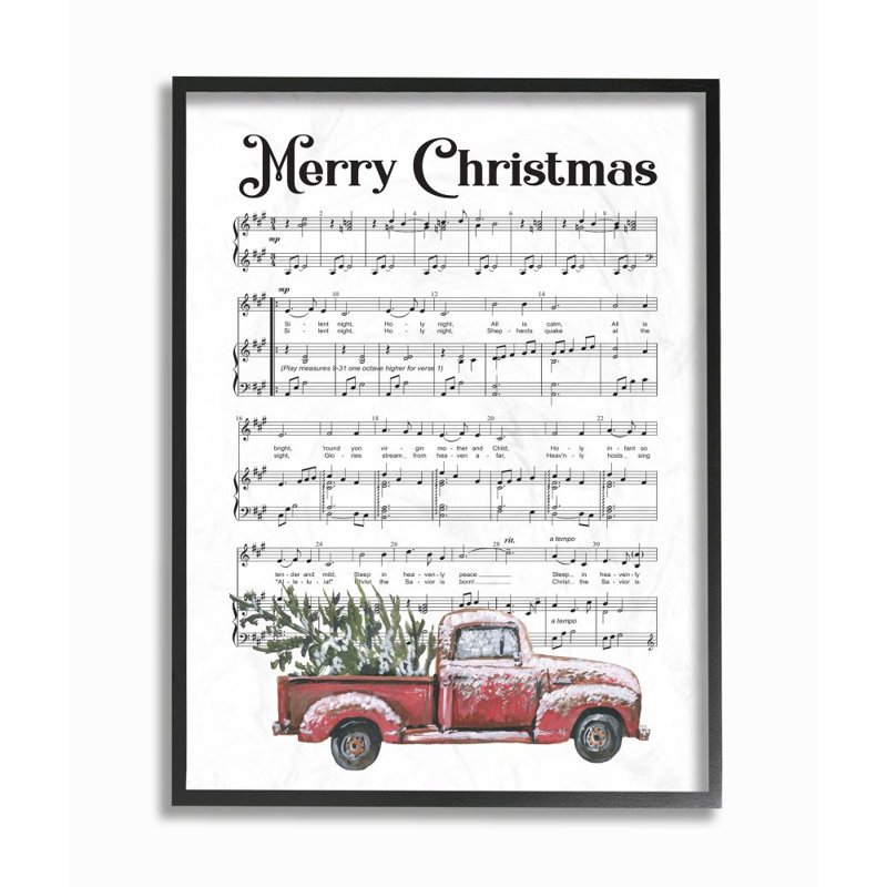 «Merry Christmas Silent Night», reproduction d'impression, H 30 po x l 24 po, Giclée encadrée noir minuit