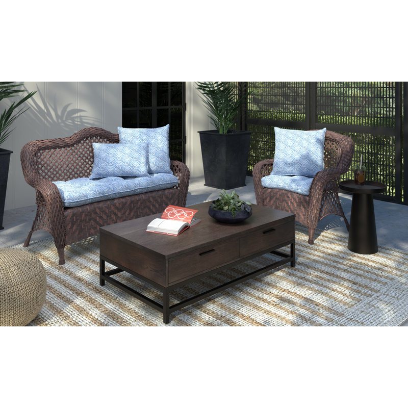 Lillian Palm Beach Retro Collection Outdoor 3'' Seat Cushion, Blue Geometric Shapes