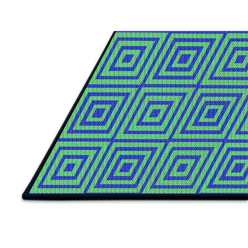 Tapis bleu/vert tissé à la machine, Rectangle 5 pi x 7 pi