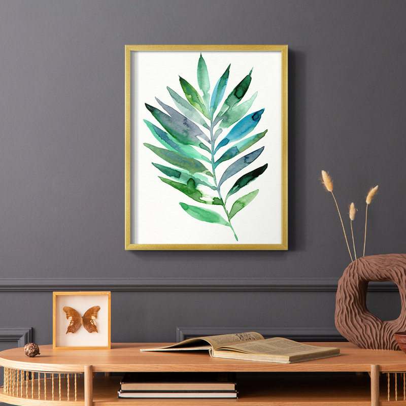 Palm Frond Flow III, reproduction encadrée - bois massif, Or, H 20 po x l 16 po